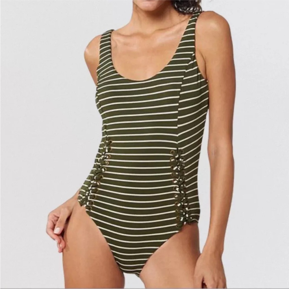 Red Carter green and white Striped One-Piece Swimsuit small NWOT